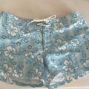 Light Blue and White Floral Board Shorts